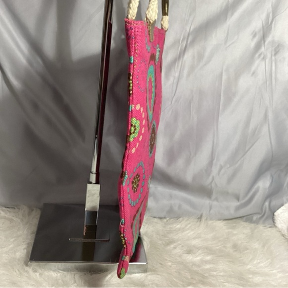 Old Navy Pink BOHO Sequin Circles Tote Bag with Rope Handles NWOT - Picture 4 of 11